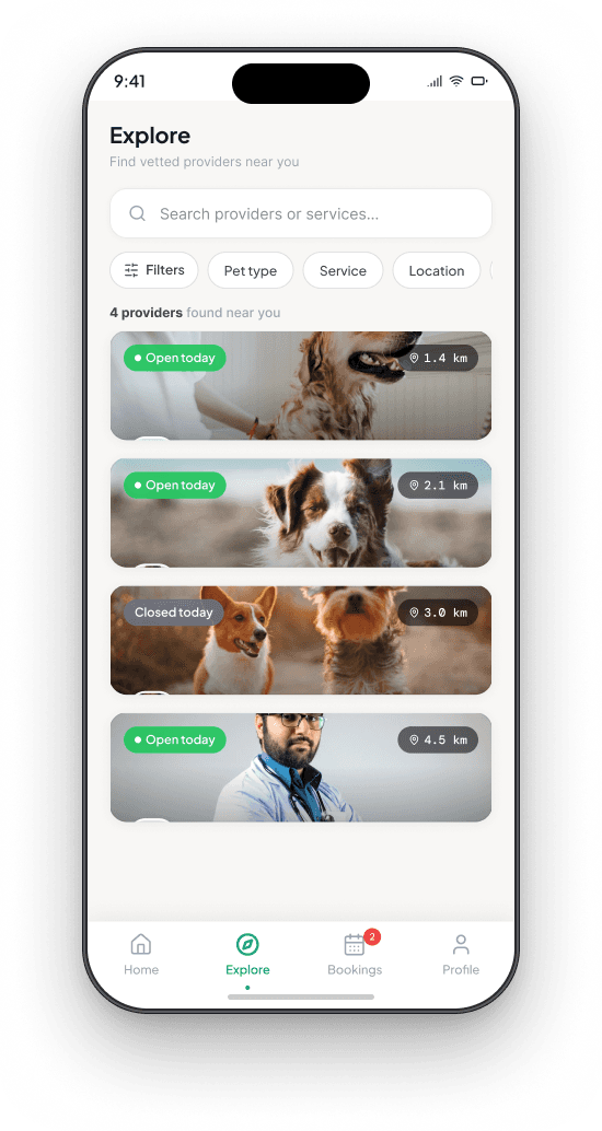 PetCareGo explore screen